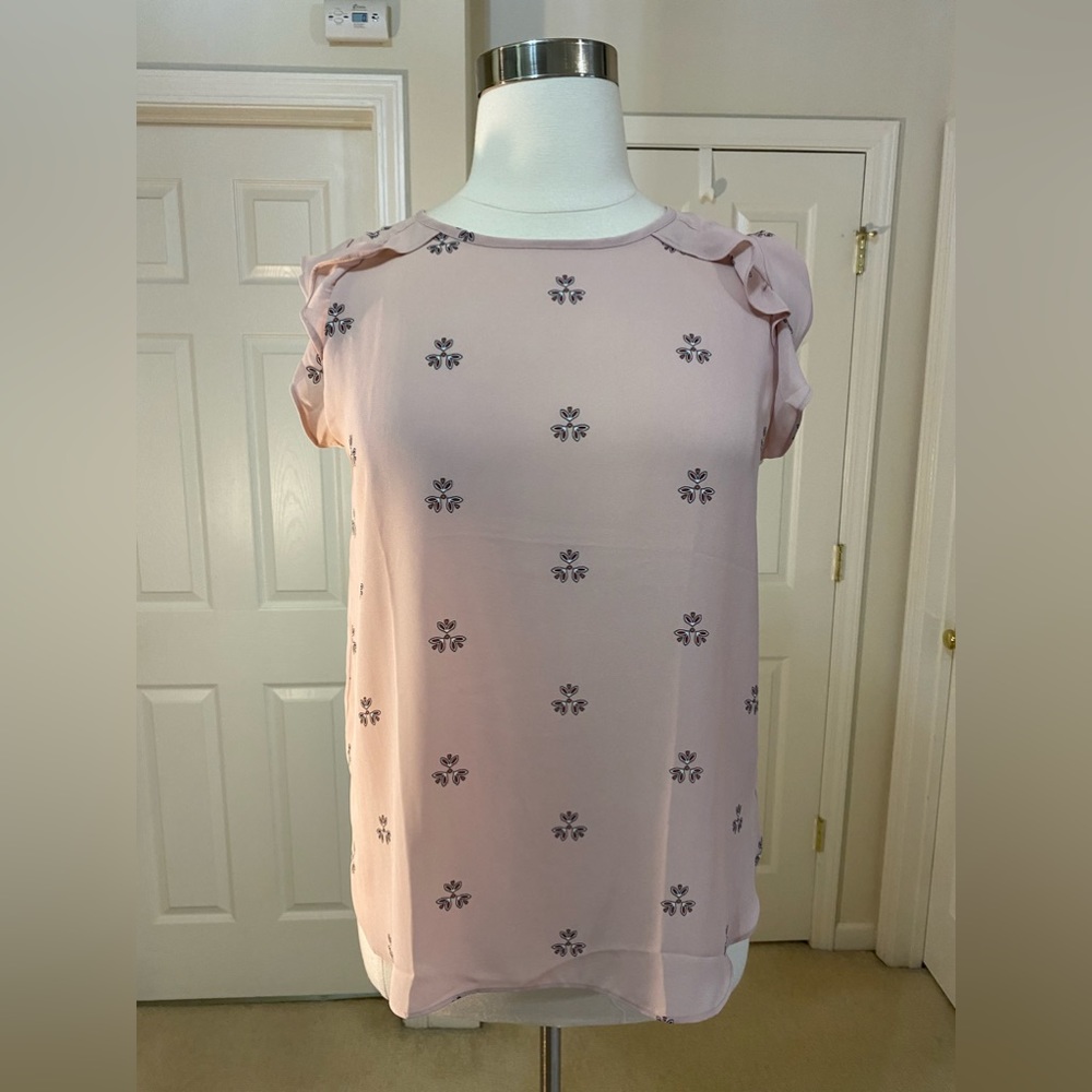 LOFT Pink Blouse with Black Floral Pattern